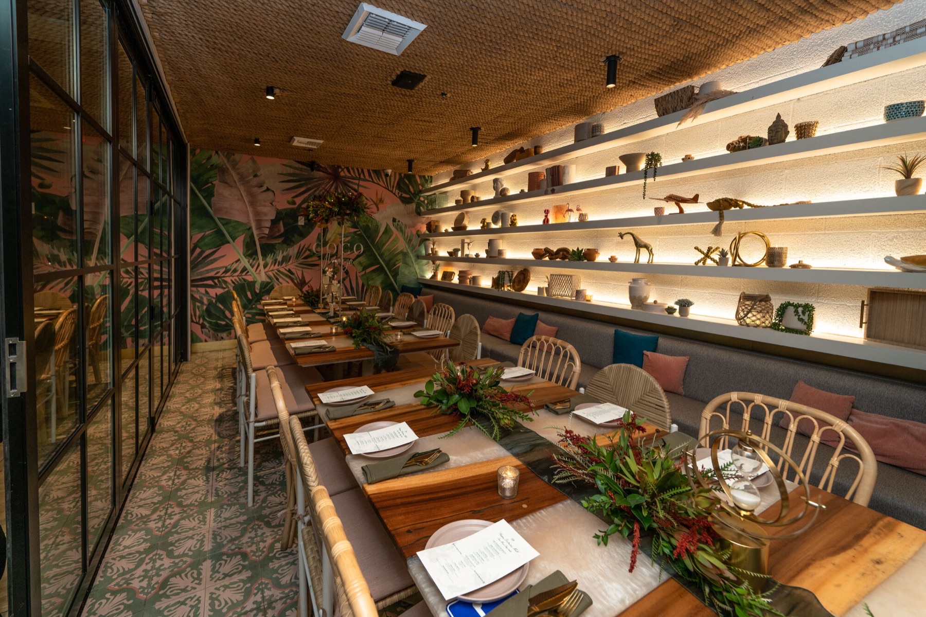 Corporate event dining setup at Coco Maya Little Italy San Diego