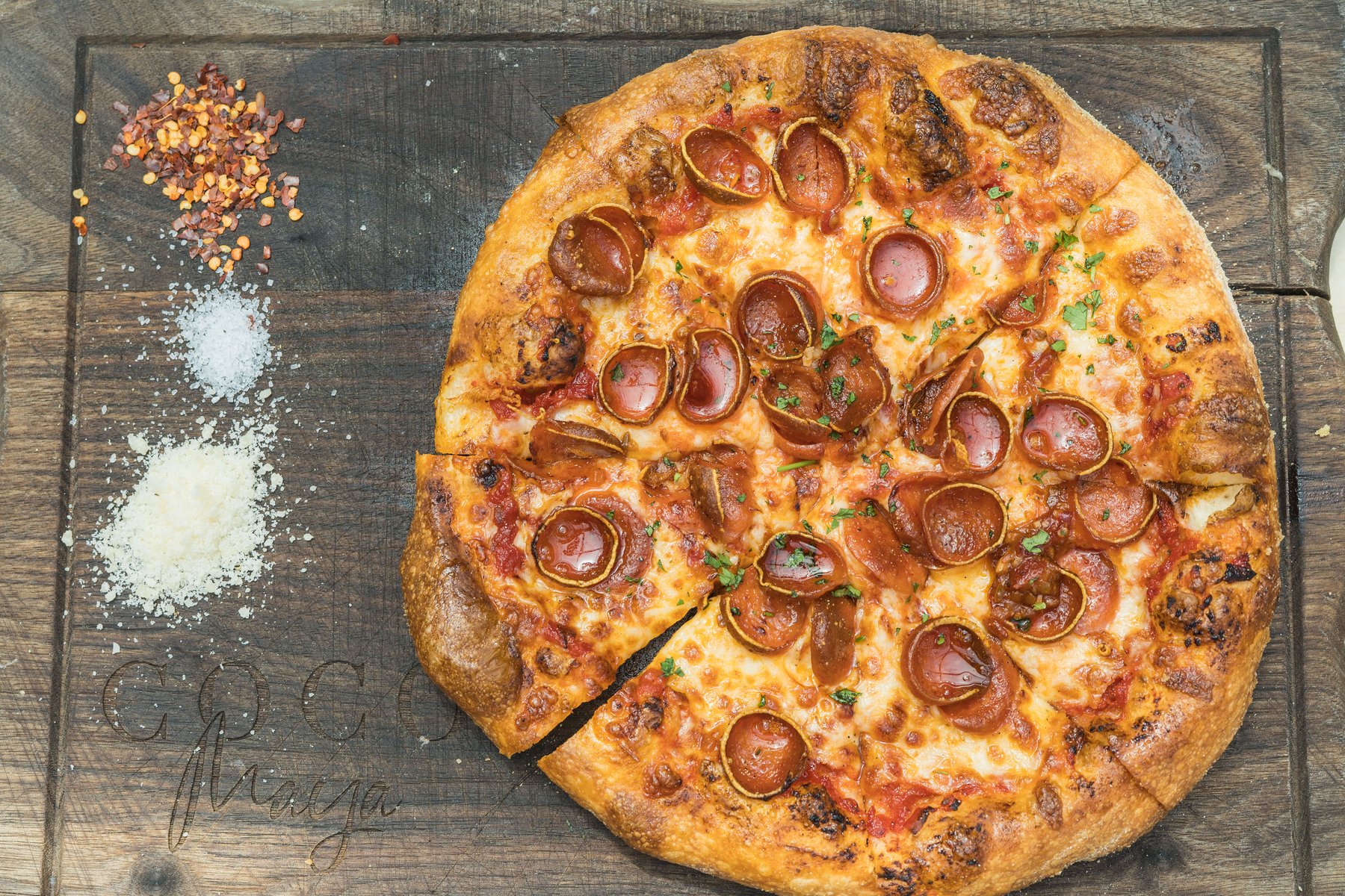Chef's pizza at Coco Maya happy hour